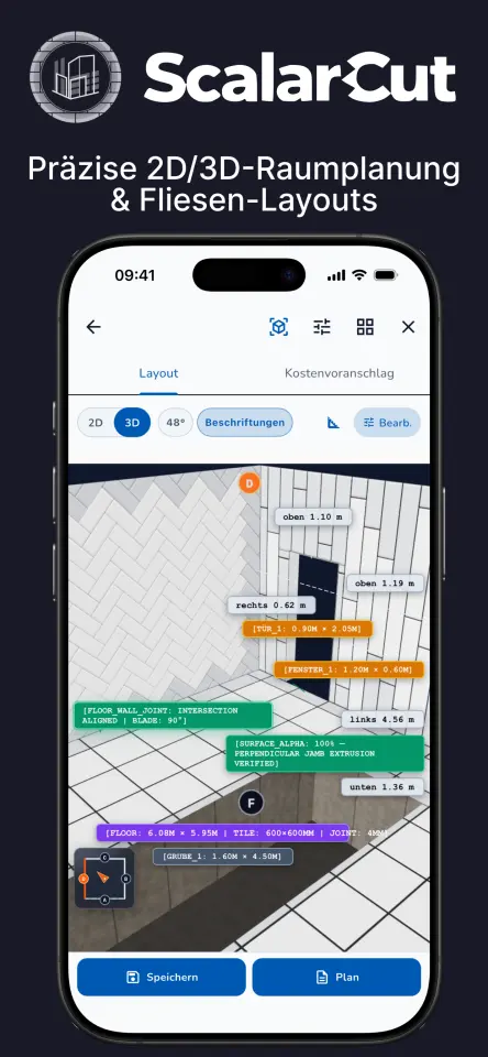 Präzise 2D/3D-Raumplanung & Fliesen-Layouts