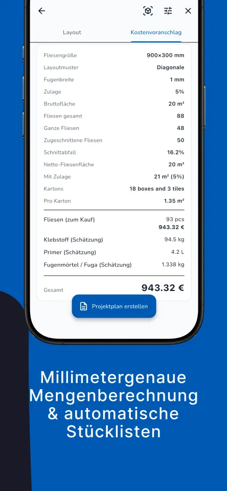 Millimetergenaue Mengenberechnung & automatische Stücklisten
