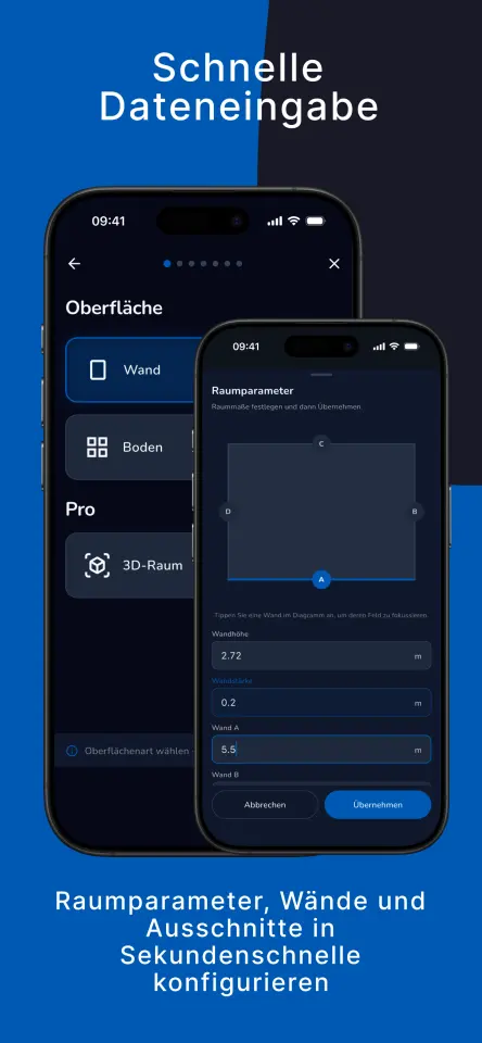 Schnelle Dateneingabe. Raumparameter, Wände und Ausschnitte in Sekundenschnelle konfigurieren