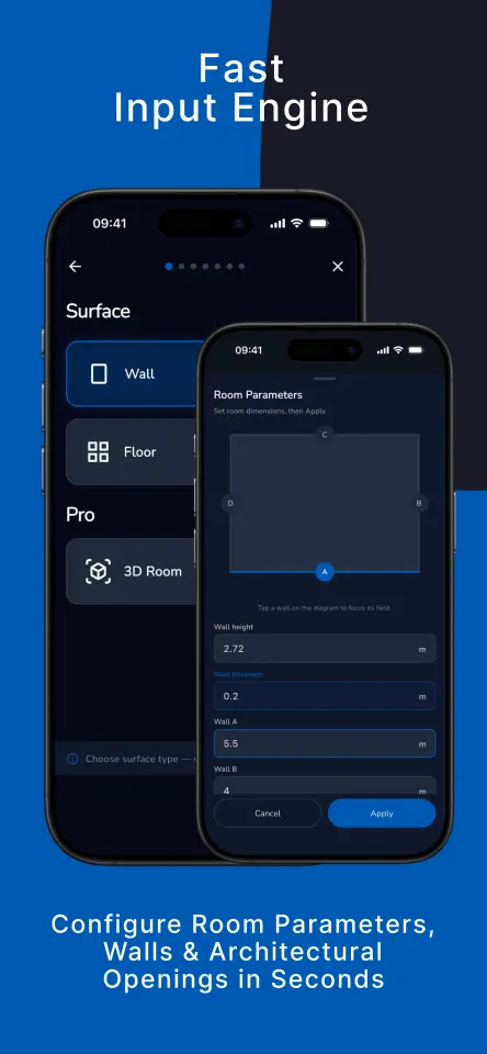 FastInput Engine. Configure Room Parameters, Walls & Architectural Openings in Seconds